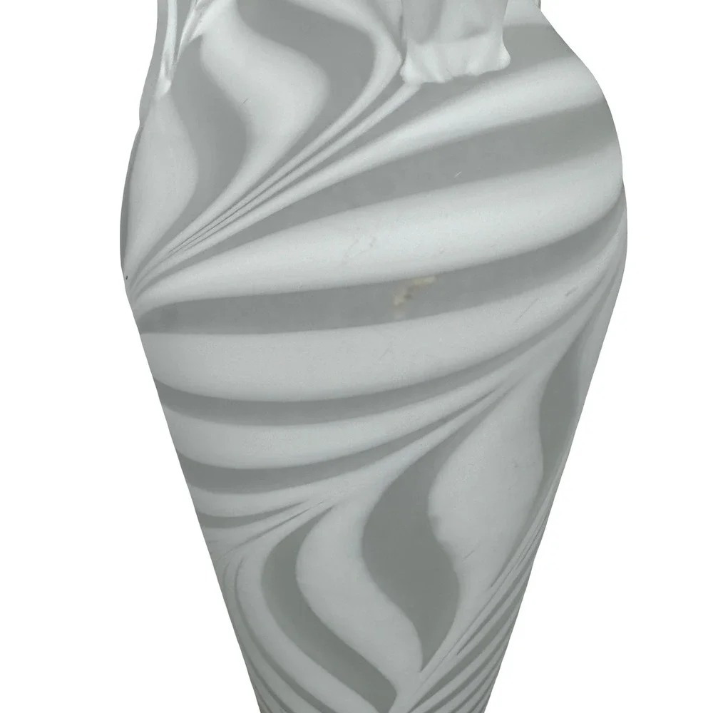 Essie E Zareh White Frosted Art Glass Swirl Vase Baijan Pulled Rim 11